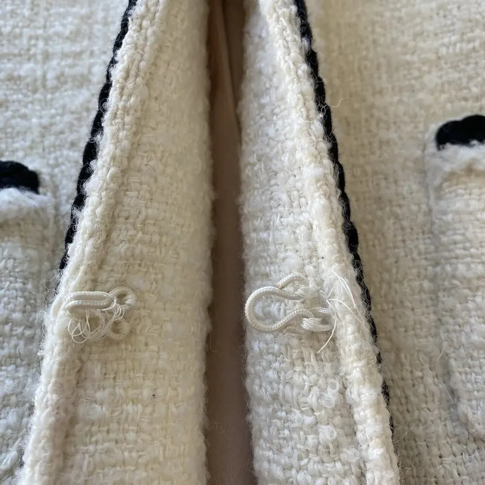 J. Crew Frances Lady Jacket in Ivory Tweed with Black Trim Gold Buttons SZ 22